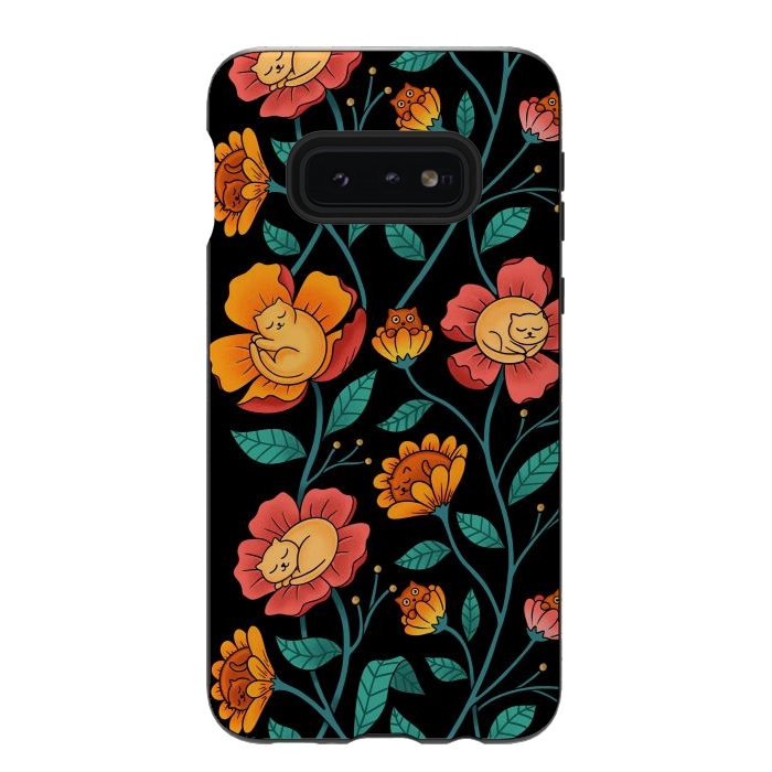 Galaxy S10e StrongFit Cats and Flowers by Coffee Man