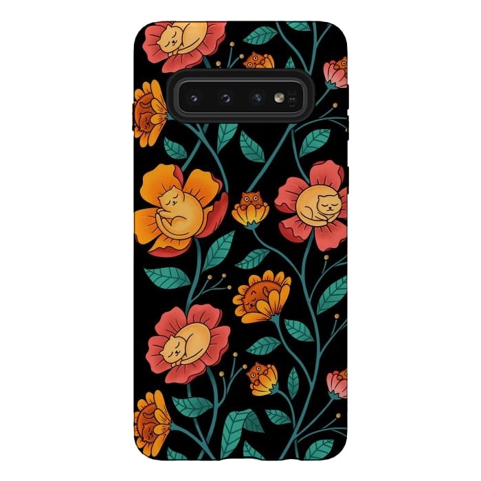 Galaxy S10 StrongFit Cats and Flowers by Coffee Man