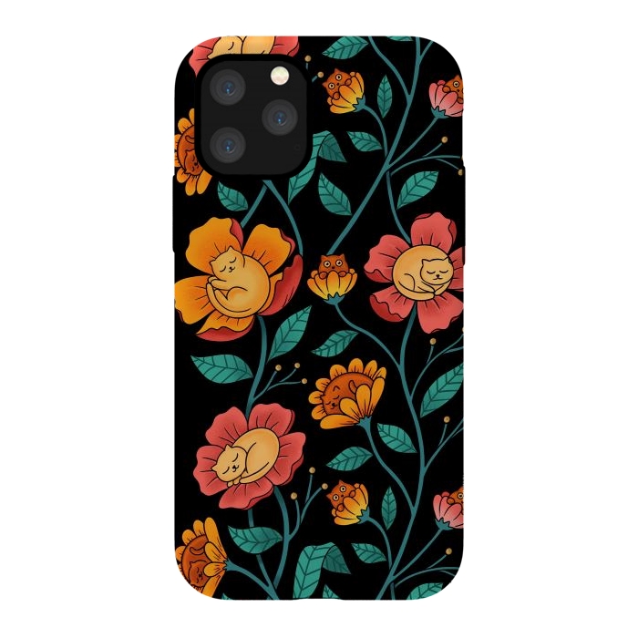 iPhone 11 Pro StrongFit Cats and Flowers by Coffee Man
