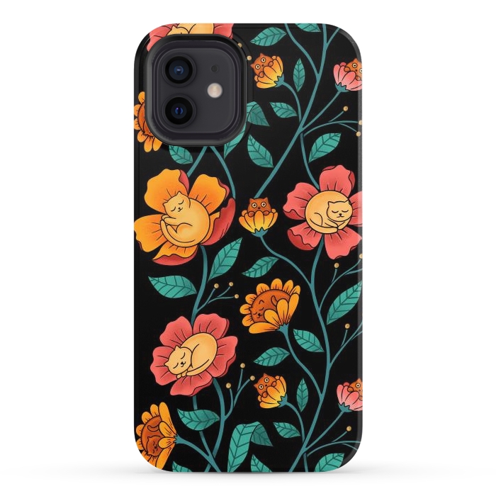 iPhone 12 StrongFit Cats and Flowers by Coffee Man