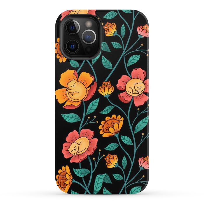 iPhone 12 Pro StrongFit Cats and Flowers by Coffee Man