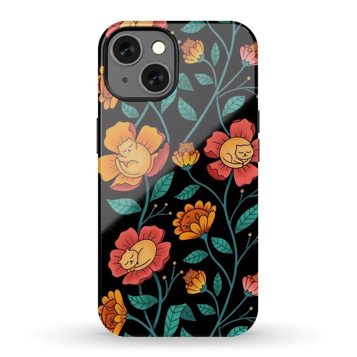 iPhone 13 StrongFit Cats and Flowers by Coffee Man