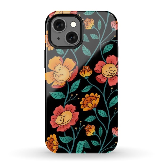 iPhone 13 mini StrongFit Cats and Flowers by Coffee Man