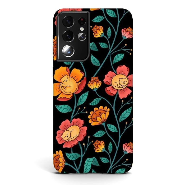 Galaxy S21 ultra StrongFit Cats and Flowers by Coffee Man