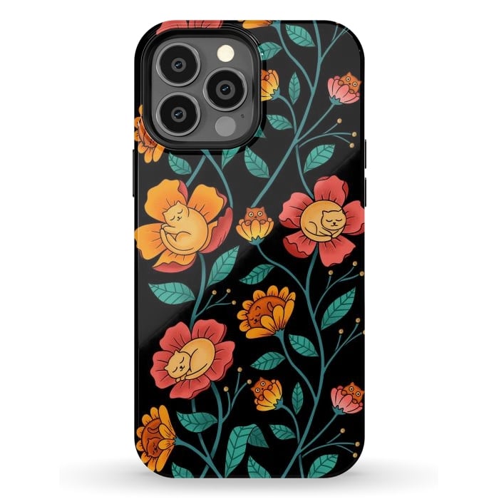 iPhone 13 Pro Max StrongFit Cats and Flowers by Coffee Man
