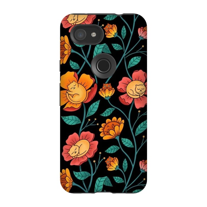 Pixel 3A StrongFit Cats and Flowers by Coffee Man