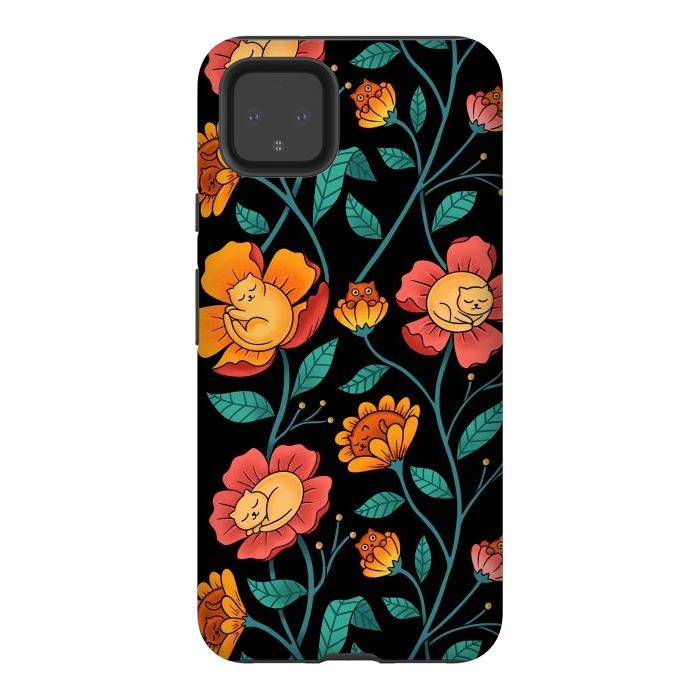 Pixel 4XL StrongFit Cats and Flowers by Coffee Man