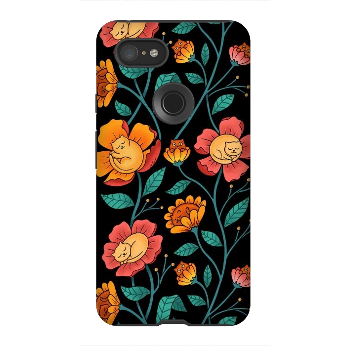 Pixel 3XL StrongFit Cats and Flowers by Coffee Man