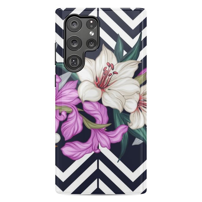 Galaxy S22 Ultra StrongFit Beautiful Floral with Geometric Background by ArtsCase