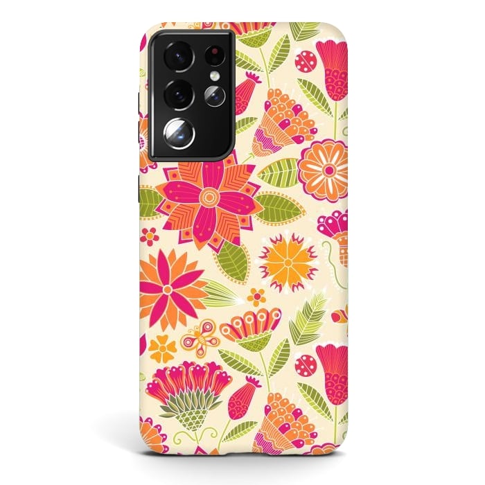 Galaxy S21 ultra StrongFit geometric colored flowers by ArtsCase