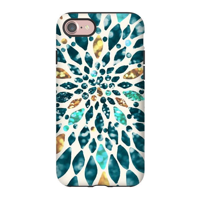 iPhone 7 StrongFit Glitter Dahlia in Gold, Aqua and Ocean Green by Tangerine-Tane