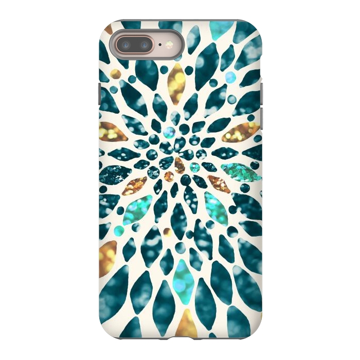 iPhone 7 plus StrongFit Glitter Dahlia in Gold, Aqua and Ocean Green by Tangerine-Tane