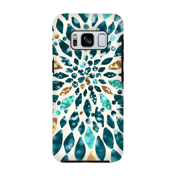 Galaxy S8 StrongFit Glitter Dahlia in Gold, Aqua and Ocean Green by Tangerine-Tane