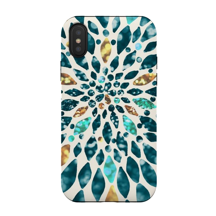 iPhone Xs / X StrongFit Glitter Dahlia in Gold, Aqua and Ocean Green by Tangerine-Tane