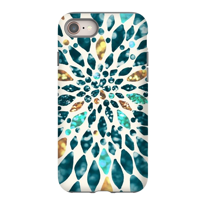 iPhone 8 StrongFit Glitter Dahlia in Gold, Aqua and Ocean Green by Tangerine-Tane