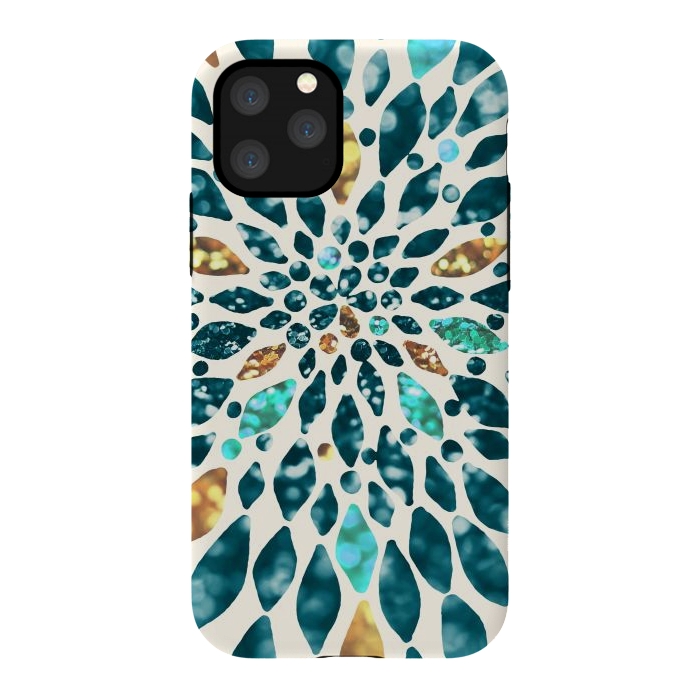 iPhone 11 Pro StrongFit Glitter Dahlia in Gold, Aqua and Ocean Green by Tangerine-Tane