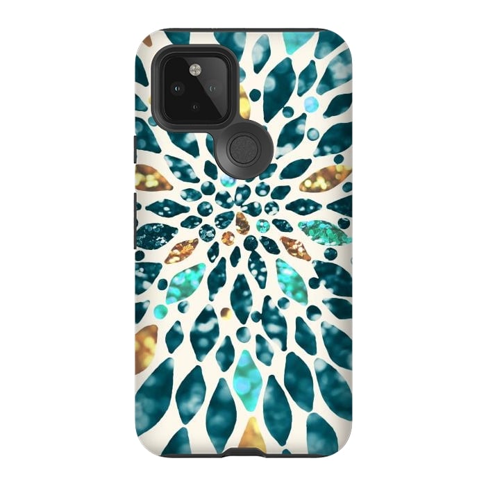 Pixel 5 StrongFit Glitter Dahlia in Gold, Aqua and Ocean Green by Tangerine-Tane