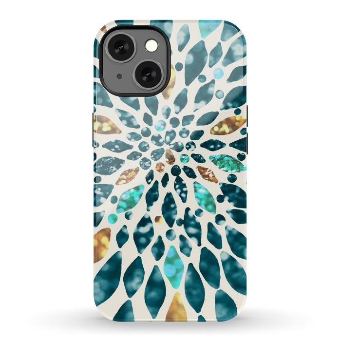 iPhone 13 StrongFit Glitter Dahlia in Gold, Aqua and Ocean Green by Tangerine-Tane