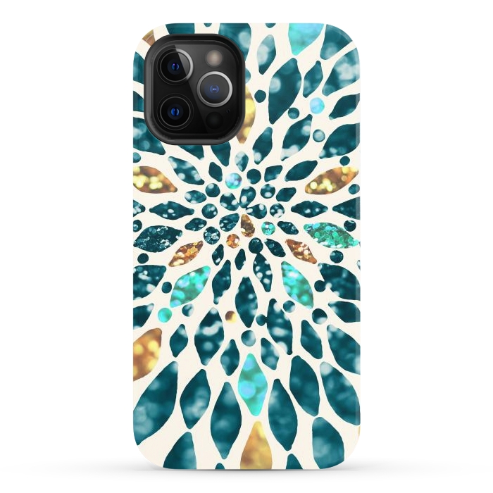 iPhone 12 Pro Max StrongFit Glitter Dahlia in Gold, Aqua and Ocean Green by Tangerine-Tane