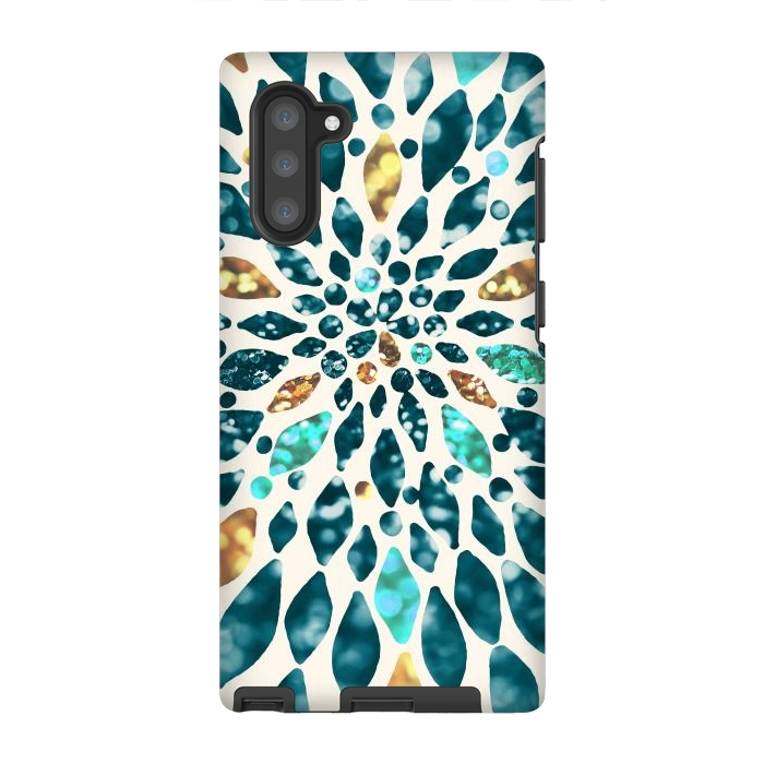 Galaxy Note 10 StrongFit Glitter Dahlia in Gold, Aqua and Ocean Green by Tangerine-Tane