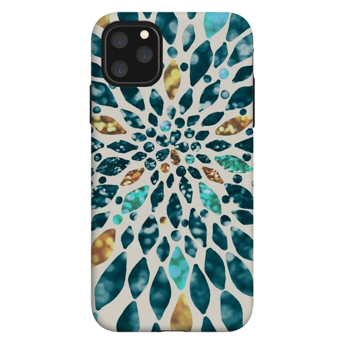 iPhone 11 Pro Max StrongFit Glitter Dahlia in Gold, Aqua and Ocean Green by Tangerine-Tane
