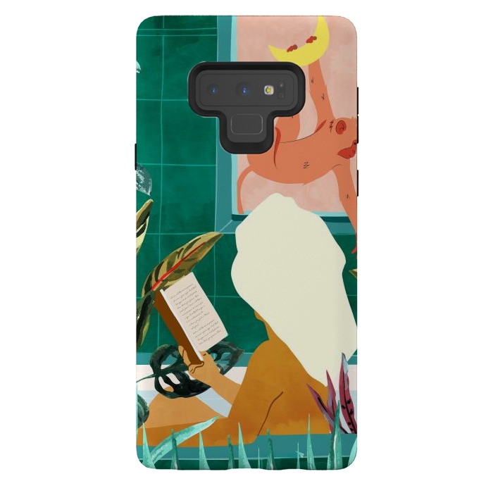 Galaxy Note 9 StrongFit Urban Jungle Bath | Tropical Modern Bohemian Woman Bathtub | Pet Monkey Wild Animals Moon Watercolor by Uma Prabhakar Gokhale