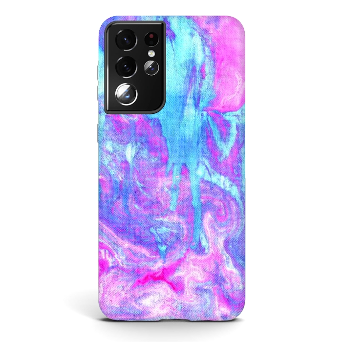 Galaxy S21 ultra StrongFit Melting Marble in Pink & Turquoise by Tangerine-Tane