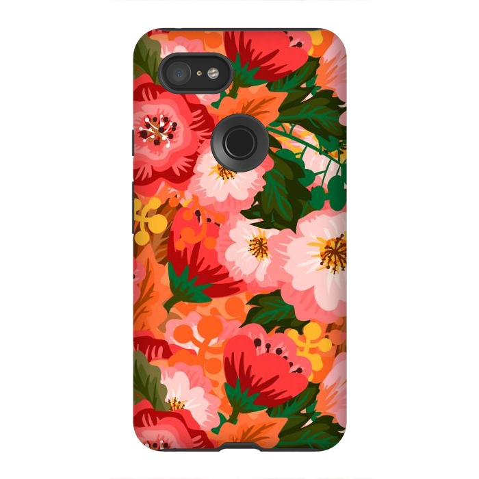 Pixel 3XL StrongFit Bouquet of flowers in pom poms and dahlias by ArtsCase