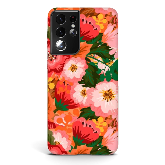 Galaxy S21 ultra StrongFit Bouquet of flowers in pom poms and dahlias by ArtsCase