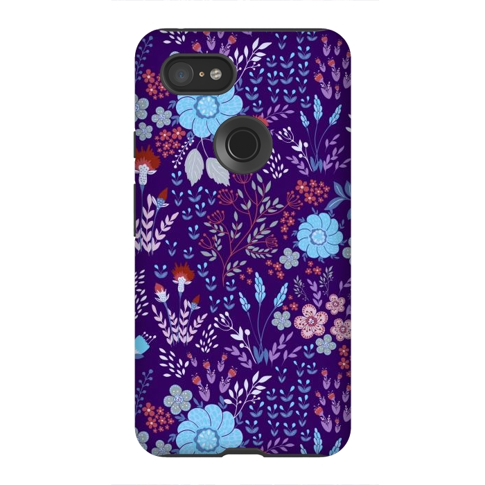 Pixel 3XL StrongFit tiny flowers in cold colors by ArtsCase