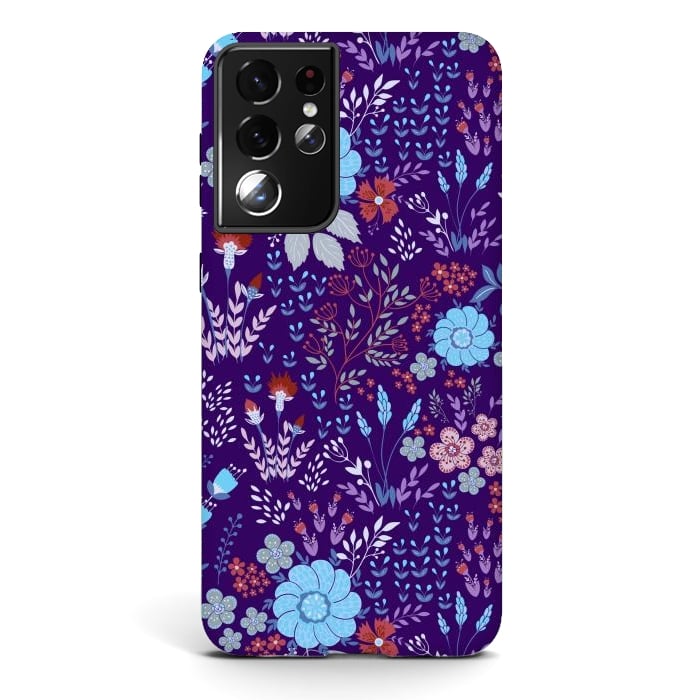 Galaxy S21 ultra StrongFit tiny flowers in cold colors by ArtsCase