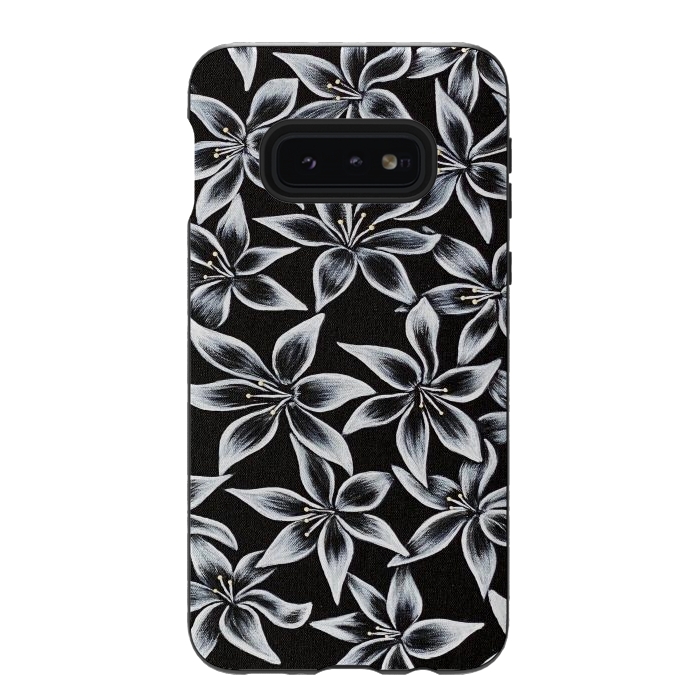 Galaxy S10e StrongFit Black & White Lily by Denise Cassidy Wood