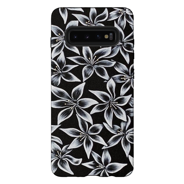 Galaxy S10 plus StrongFit Black & White Lily by Denise Cassidy Wood