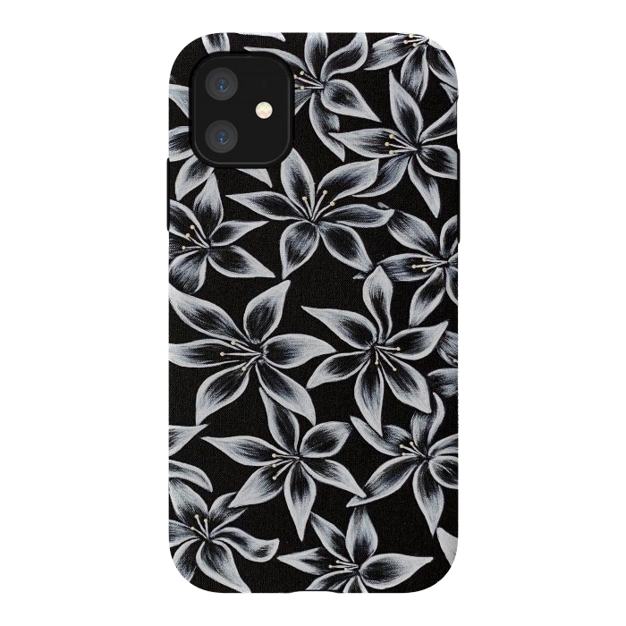 iPhone 11 StrongFit Black & White Lily by Denise Cassidy Wood