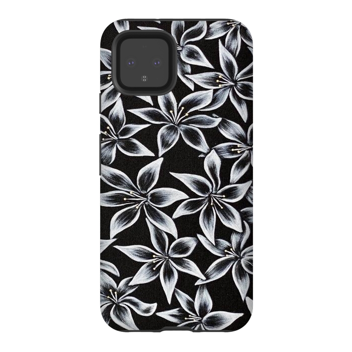 Pixel 4 StrongFit Black & White Lily by Denise Cassidy Wood