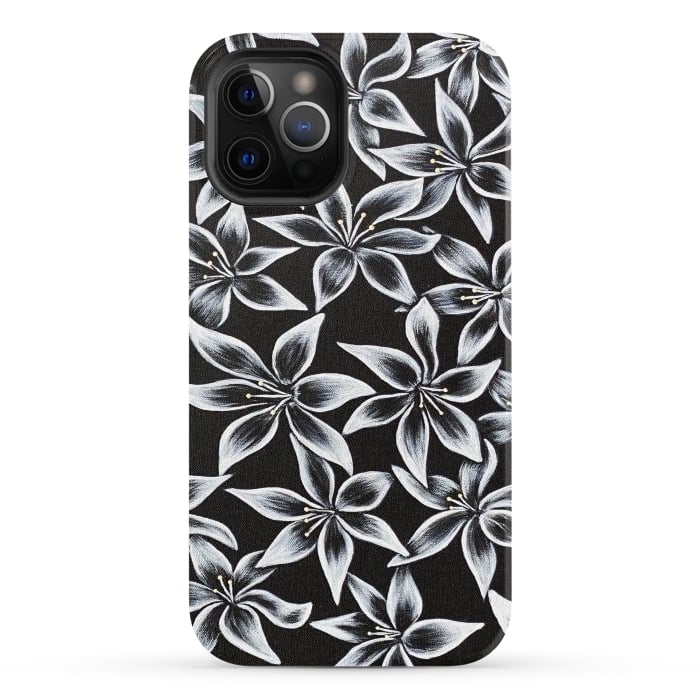 iPhone 12 Pro StrongFit Black & White Lily by Denise Cassidy Wood