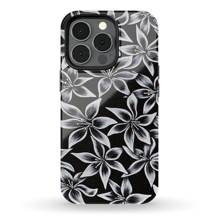 iPhone 13 pro StrongFit Black & White Lily by Denise Cassidy Wood