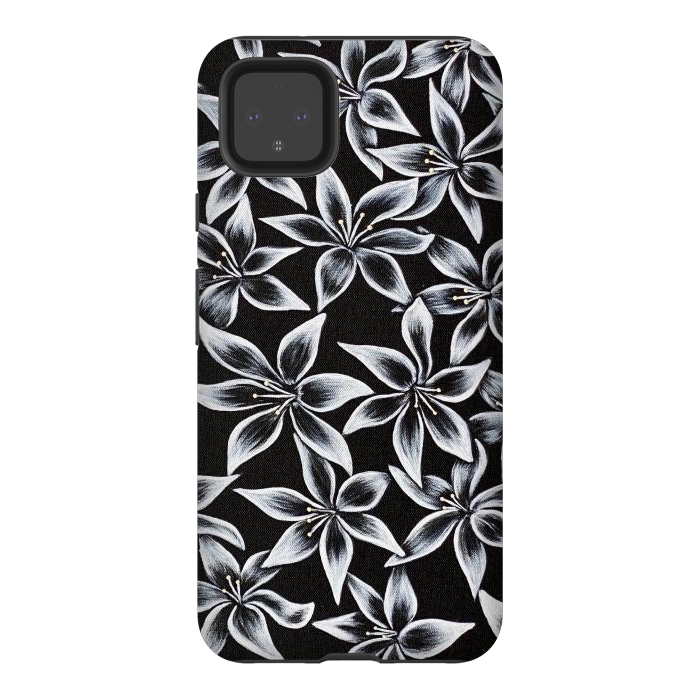Pixel 4XL StrongFit Black & White Lily by Denise Cassidy Wood