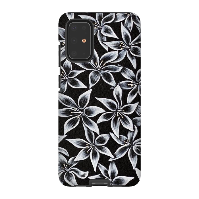 Galaxy S20 Plus StrongFit Black & White Lily by Denise Cassidy Wood