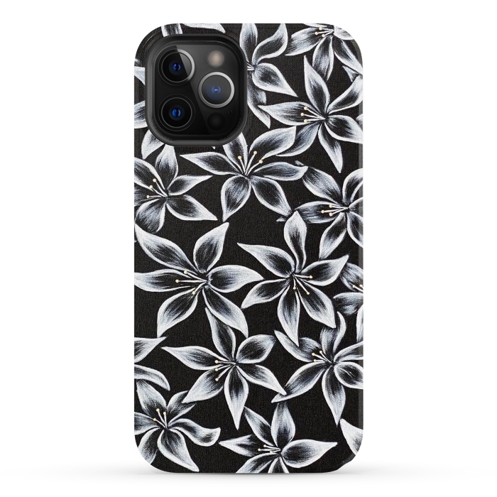 iPhone 12 Pro Max StrongFit Black & White Lily by Denise Cassidy Wood