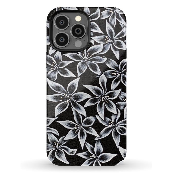 iPhone 13 Pro Max StrongFit Black & White Lily por Denise Cassidy Wood
