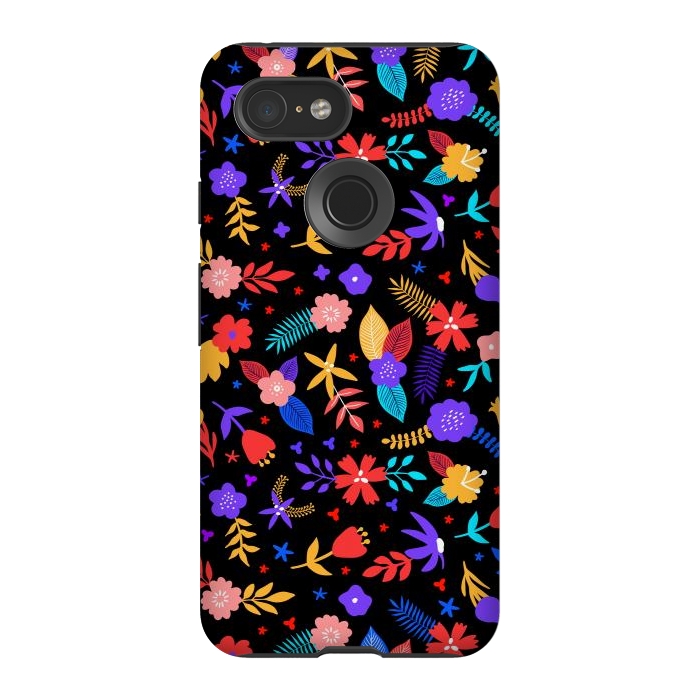 Pixel 3 StrongFit Multicoulored Floral Design by ArtsCase