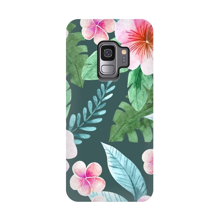 Galaxy S9 StrongFit Tropical Pink Floral by ArtsCase