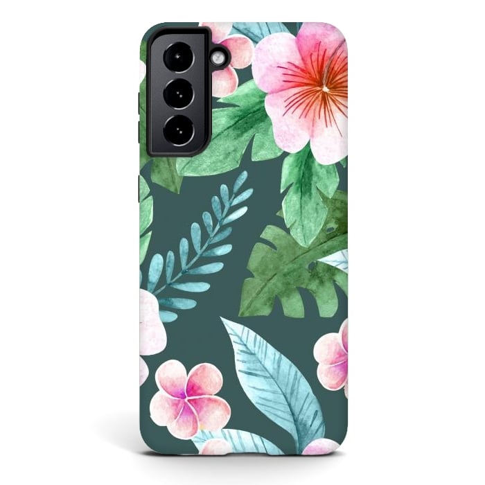 Galaxy S21 StrongFit Tropical Pink Floral by ArtsCase