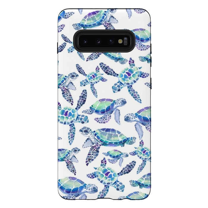 Galaxy S10 plus StrongFit Turtles in Aqua and Blue by gingerlique