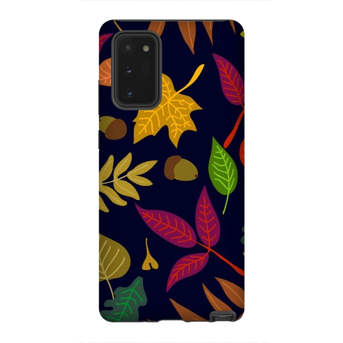 Galaxy Note 20 StrongFit Colorful Leaves and Acorns on Black Background by ArtsCase