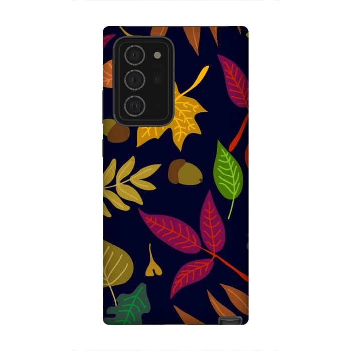 Galaxy Note 20 Ultra StrongFit Colorful Leaves and Acorns on Black Background by ArtsCase