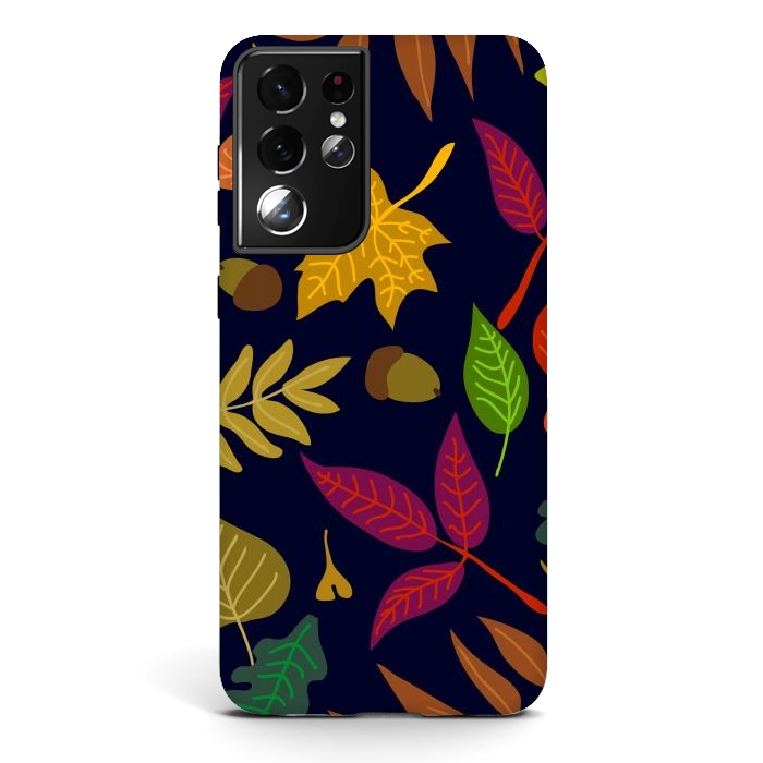 Galaxy S21 ultra StrongFit Colorful Leaves and Acorns on Black Background by ArtsCase