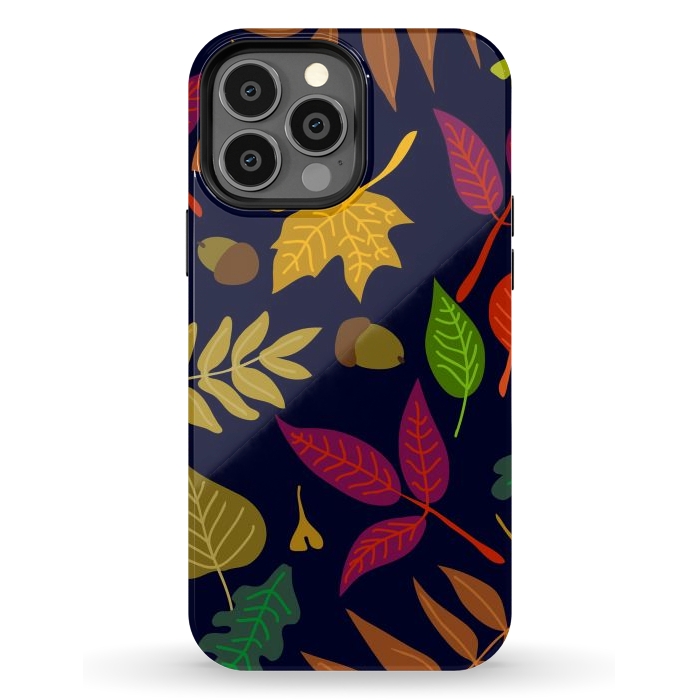 iPhone 13 Pro Max StrongFit Colorful Leaves and Acorns on Black Background por ArtsCase
