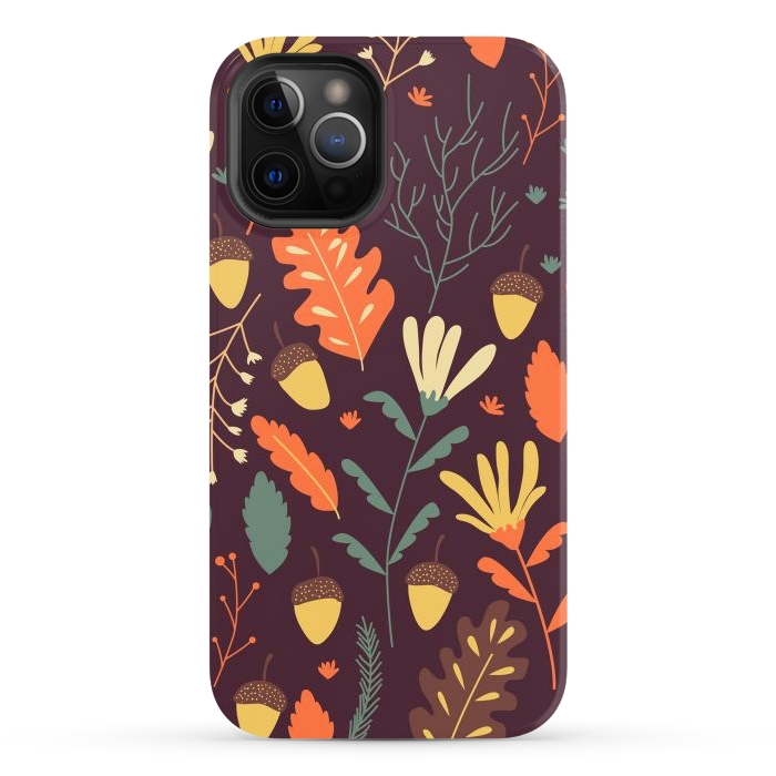 iPhone 12 Pro Max StrongFit Autumn Pattern With Red and Orange Leaves by ArtsCase